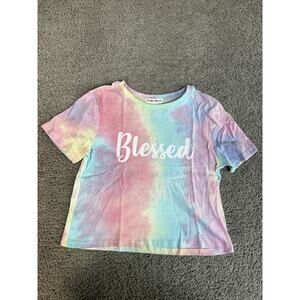 Daisy May Shirt Girls M Multicolor Tie Dye Blessed Crew Neck Short Sleeve
